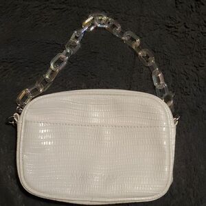 White Croc-Embossed Hand Bag with Irisdescent Plastic Chain Strap Mary Kay